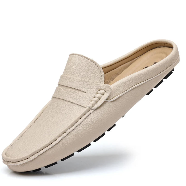 YRZL Loafers Summer Slip on Half Shoes for Men Leather Slippers Casual Breathable Comfy Loafers Moccasins Brown Black Beige