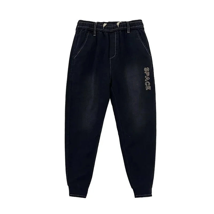 Men's Clothing New Men's Pants Patchwork Korean Trend Elastic High Waist Casual Pants Men Jeans Black All-match Denim Trousers