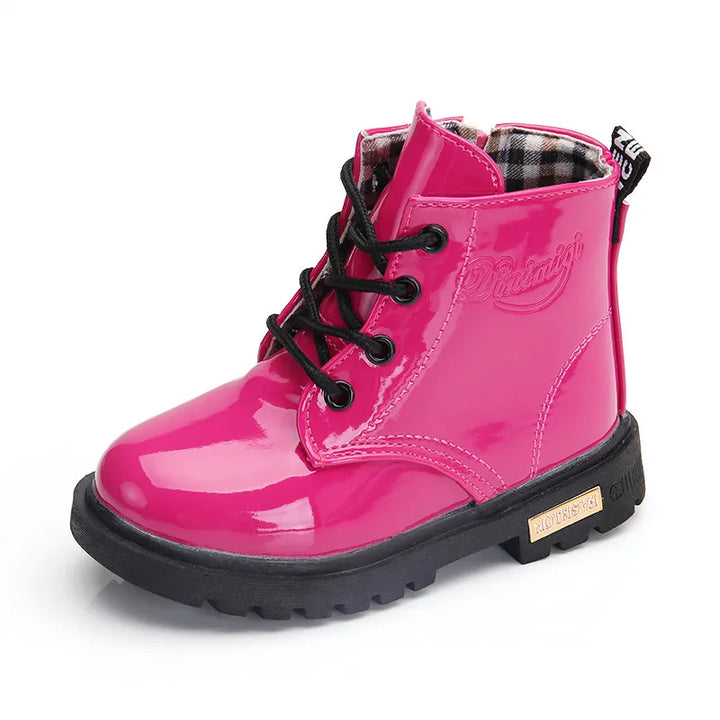 Winter PU Leather Boots – Kids' Waterproof Plush Shoes