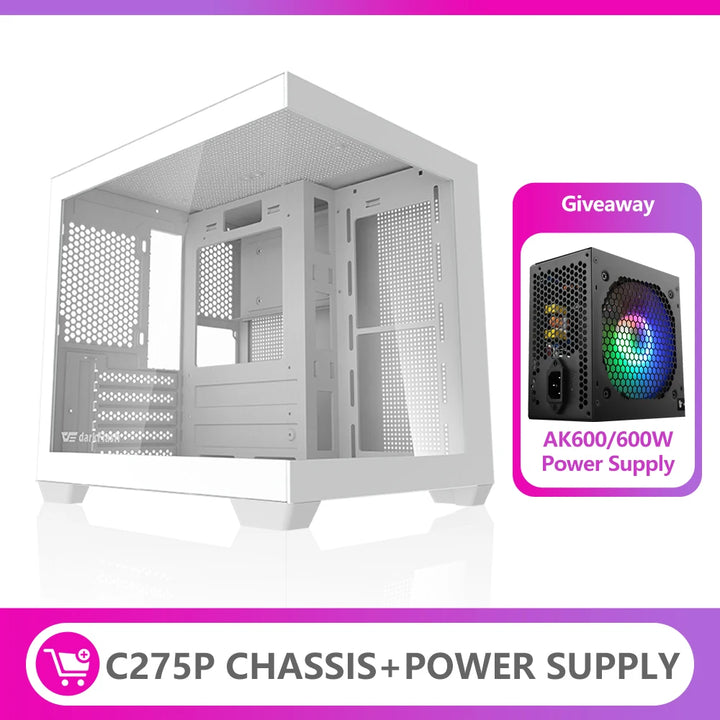 To C275P PC Case Sea View Room Gaming Computer Desktop M-ATX Motherboard Double-Sided Tempered Glass PC Gamer Cabinet