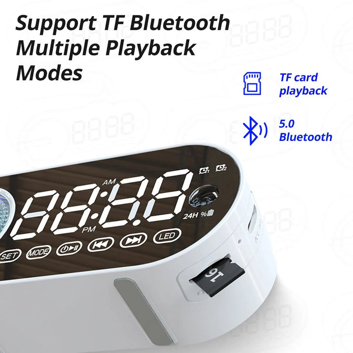 Bluetooth 5.0 Wireless Speaker Multi-functional Loud Subwoofer Clock Mini Smart Alarm Clock Speaker FM Radio Desktop Music Play