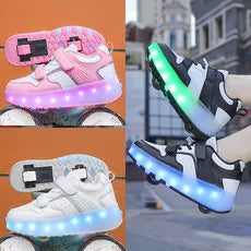 Children's Outdoor Roller Skating Shoes Rotating Buckle two-wheel Stunt Scooter Shoes Durable Material Glitter shoes