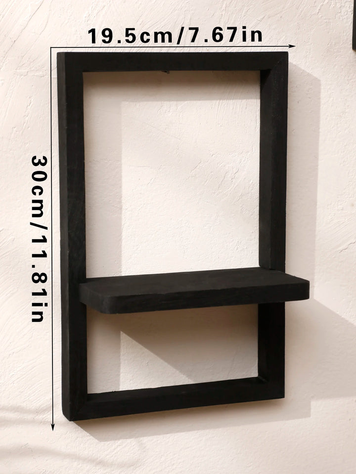 Black Wooden Floating Wall Shelf – Boho Decor Display Stand