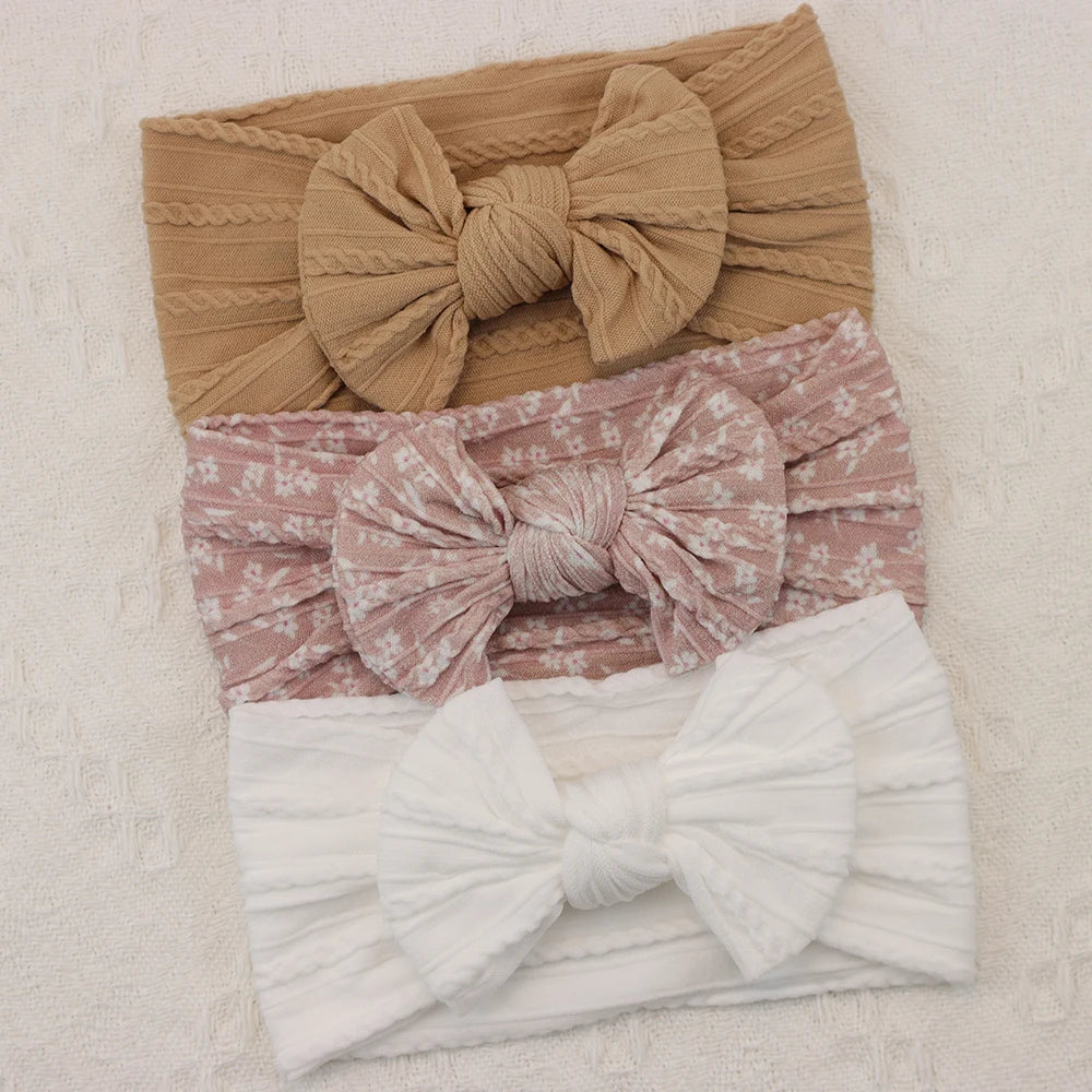 Knit Bows Baby Headbands – Elastic Nylon Set