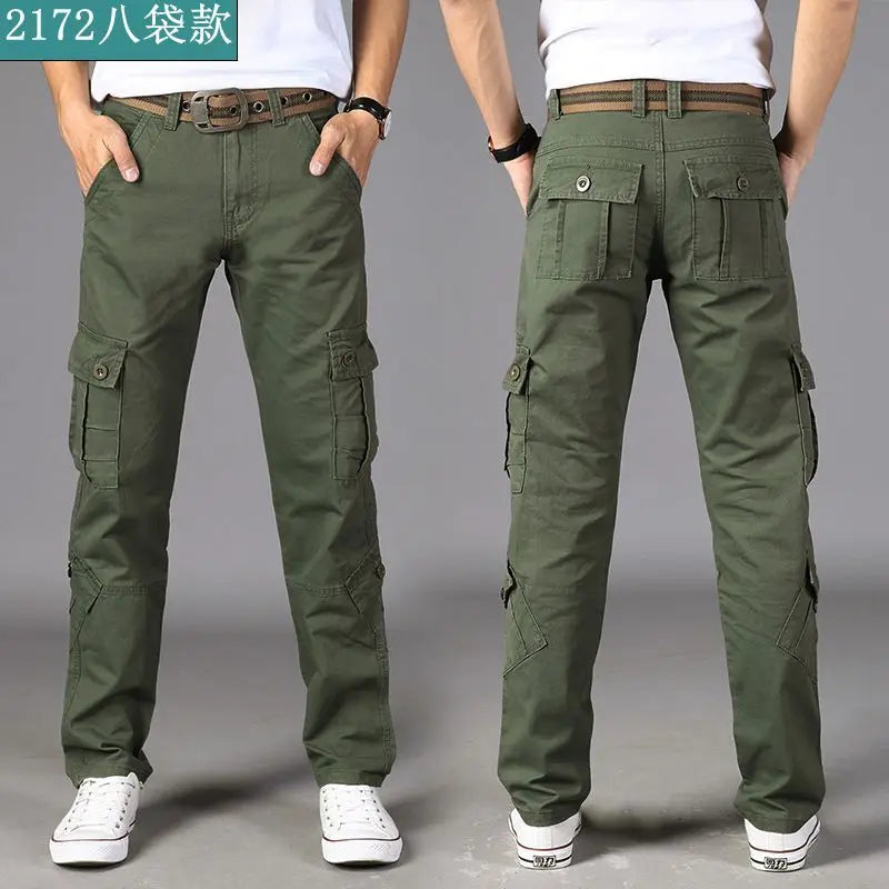 Summer New Solid Color Casual Pockets Cargo Pants Man Thin Style Cotton Outdoor Camouflage Clothing Street Y2K Straight Trousers