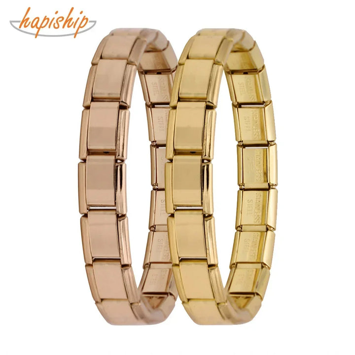 Hapiship Top Women's Girl Jewelry 9mm Width Itanlian Elastic Charm Bracelet  Fashion Stainless Steel Bangle Jewelry G096