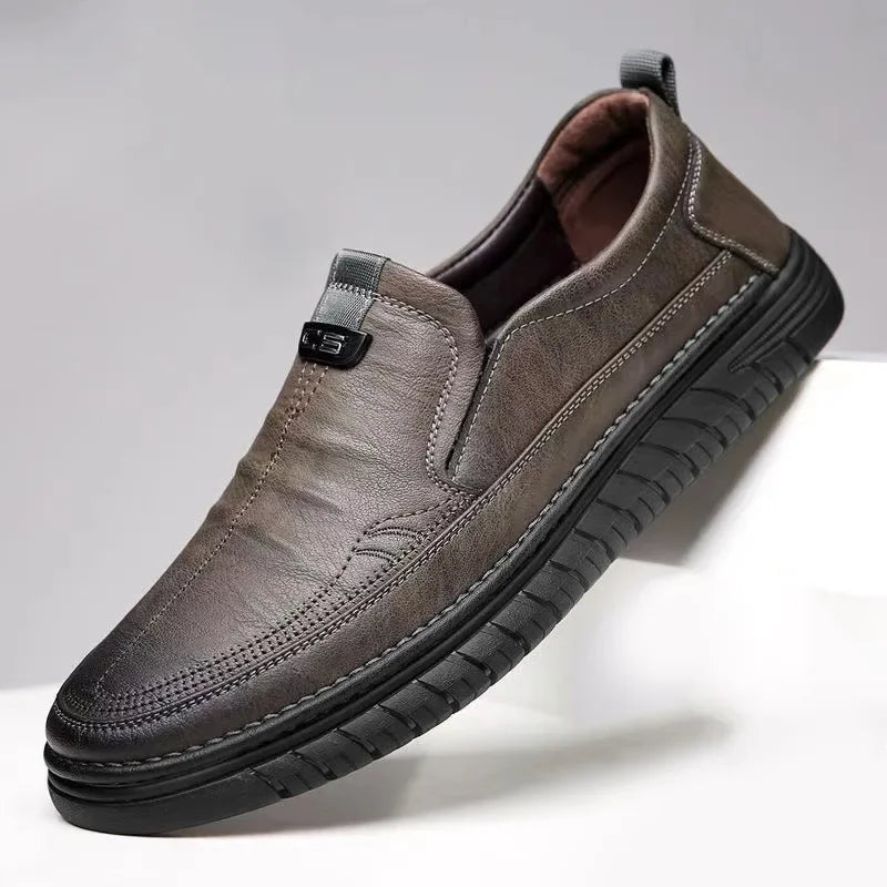 Men Shoes Genuine Leather Slip on Casual Flats Breathable Non Slip Driving Loafers Comfortable Walking