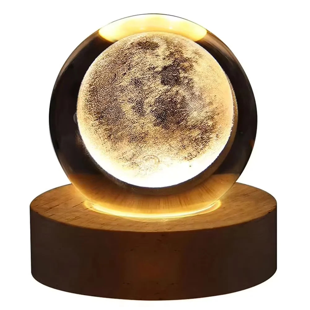 USB Night Light LED Crystal Ball Table Lamp 3D Moon Planet Galaxy Decor for Home Table Lamp Party Toys for Kids Adult Xmas Gifts