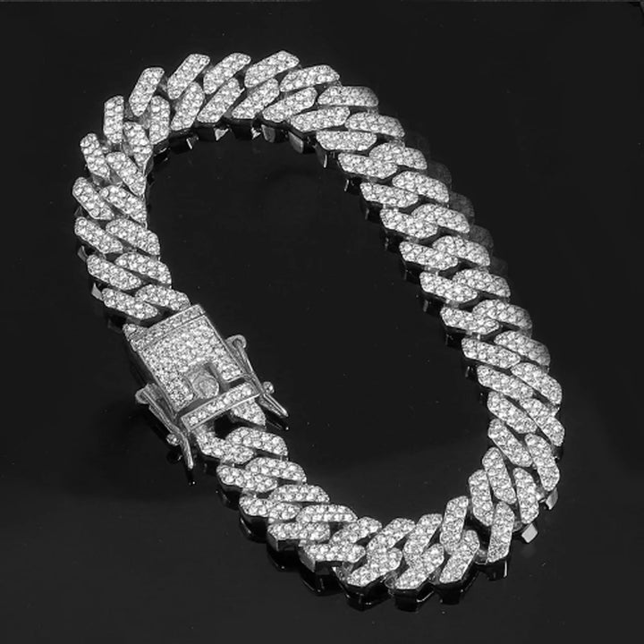 Hip Hop 13MM Rhinestones Prong Iced Out Cuban Link Chain Bracelet Men Women Gold Color Bling Butterfly Cuban Bracelet Jewelry A+