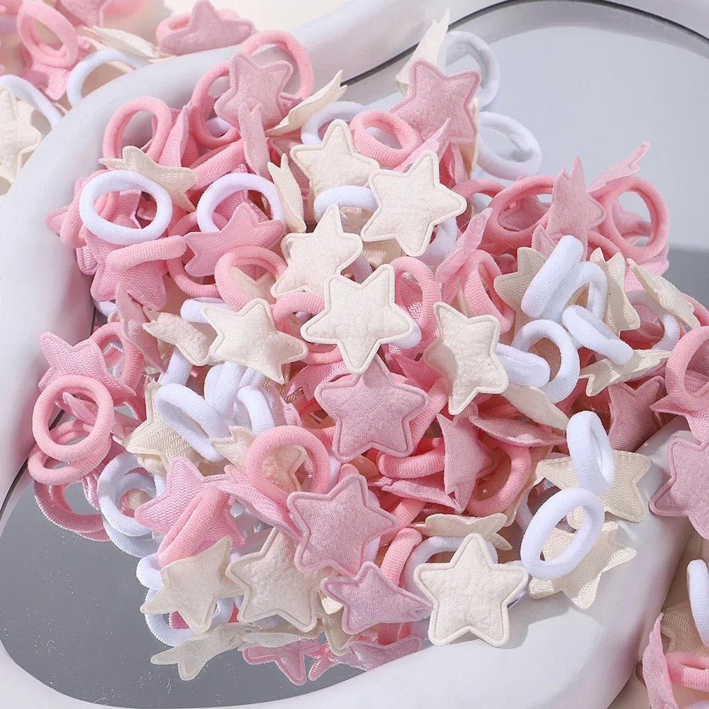 Girls' Pink Heart & Star Hair Loops – Set of 10/20