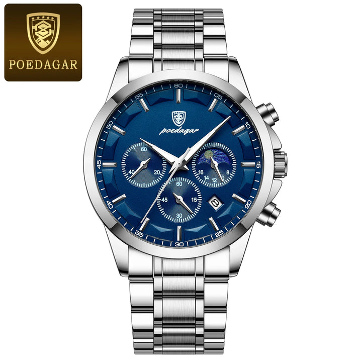 POEDAGAR Men Quartz Watch Luxury Sports Waterproof Chronograph Luminous Date Man Wristwatch Business Leather Men's Watches Clock