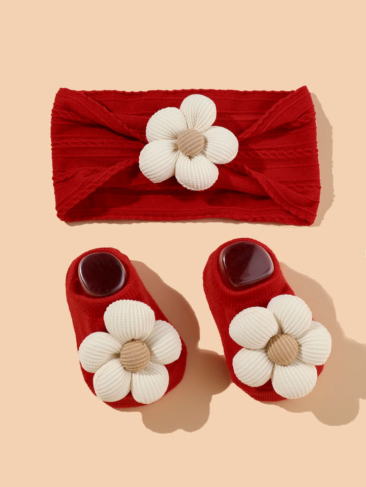 Baby Girls Headband & Socks Set – Cute Flower Design