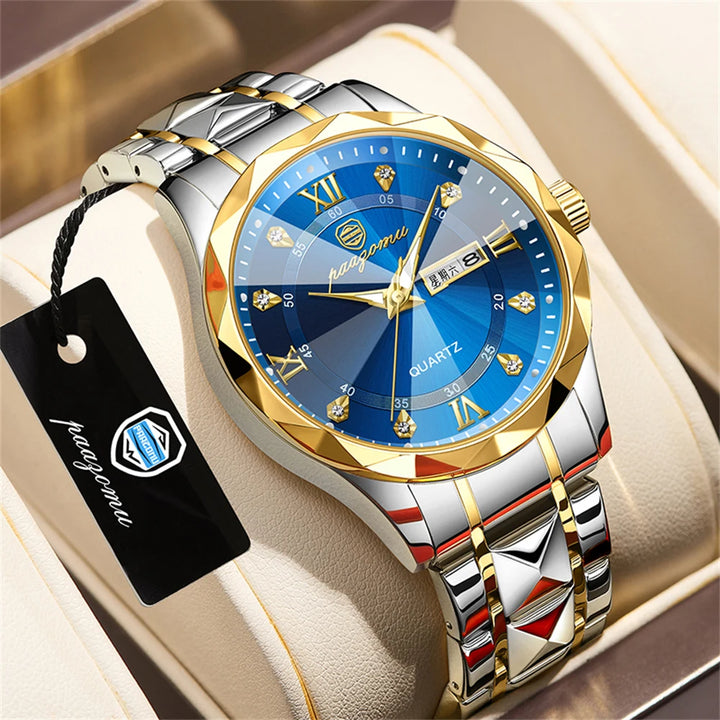 PAAZOMU Luxury Men Watches Business Top Brand Man Wristwatch Waterproof Luminous Date Week Quartz Men's Watch High Quality+Box