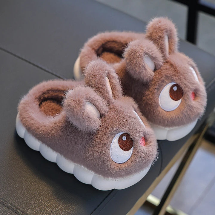 New Winter Cute Big eyed Rabbit Children's Waterproof Warm Non-slip Fluffy Slippers For Girls Boys Kids Indoor Home Cotton Shoes