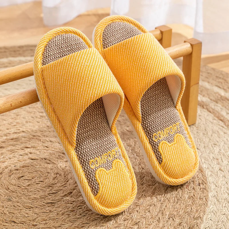 Linen Slippers Indoor Home Breathable Women Men Slides Linen Couples Anti-slip Shoes Beach Sandals Shoes Comfortable Flats TG20