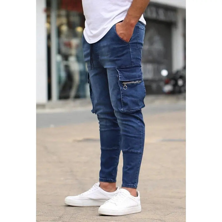 Plus Size S-3XL Men Jogger Jeans Spring Autumn Fashion Casual Pocket Cargo Slim Elastic Stretch Long Denim Pants Streetwear