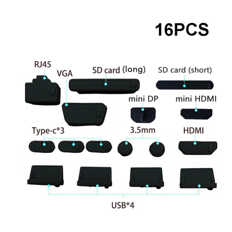 16pcs Universal Port Plug Set – Anti-Dust Silicone Protectors