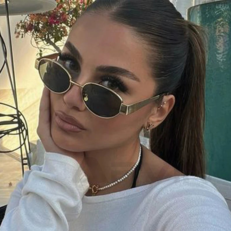 Fashion Oval Sunglasses Women Retro Trend Outdoor Metal Sun Glasses High Quality Classic Men Luxury Brand Eyewear UV400 Goggles