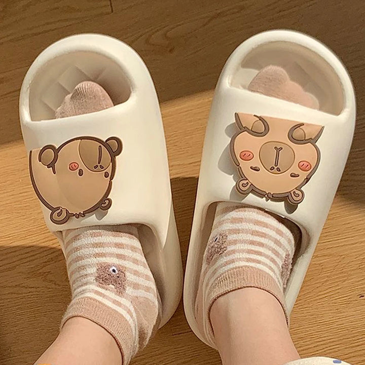 Cute Capybara Design Thick Sole Women Slippers Slides Bathroom Beach Indoor Sandals Summer Couple Shoes