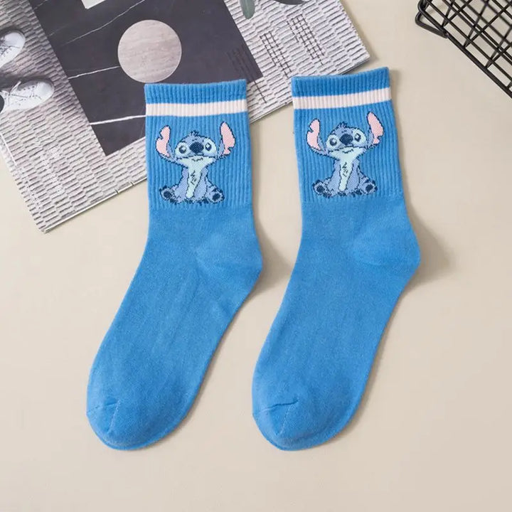 New Disney Anime Cartoon Kawaii Stitch Pure Cotton Socks Medium Length Socks Combed Cotton Birthday Gift for Girls Friends Boys