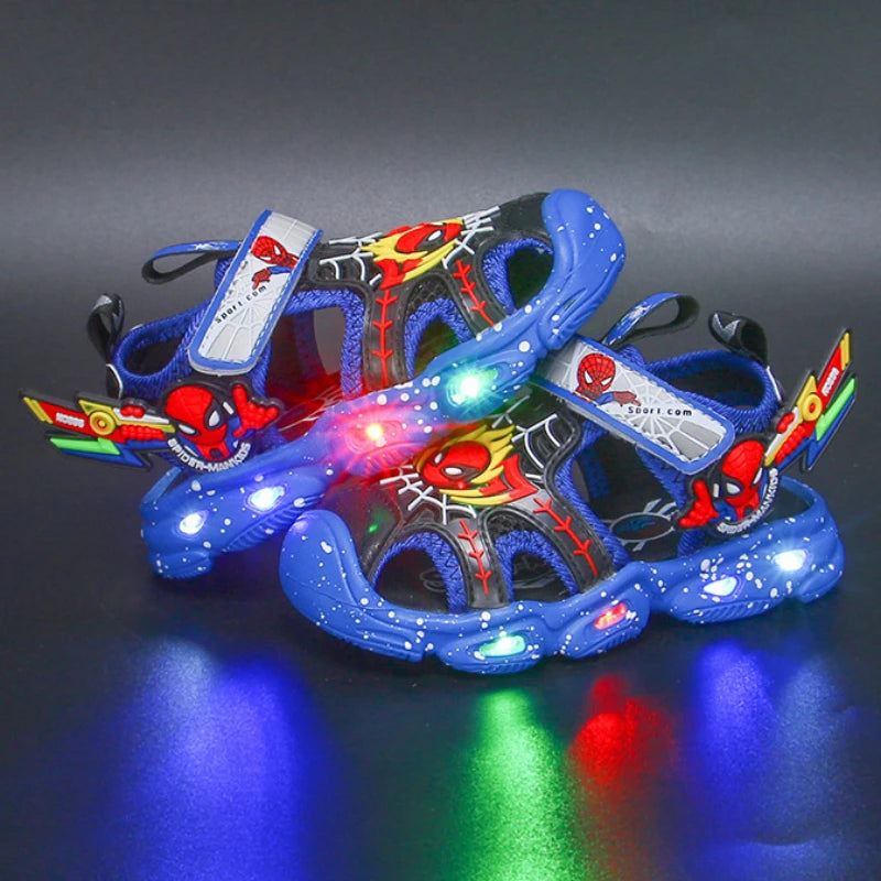 Disney LED Sport Sandals Summer Cartoon Spiderman Sandals for Boys Casual Beach Shoe Soft Sole Kids Shoes