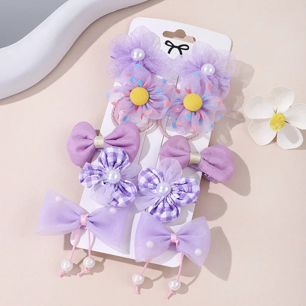 10pcs Girls Cartoon Hair Bands – Bow & Flower Ties