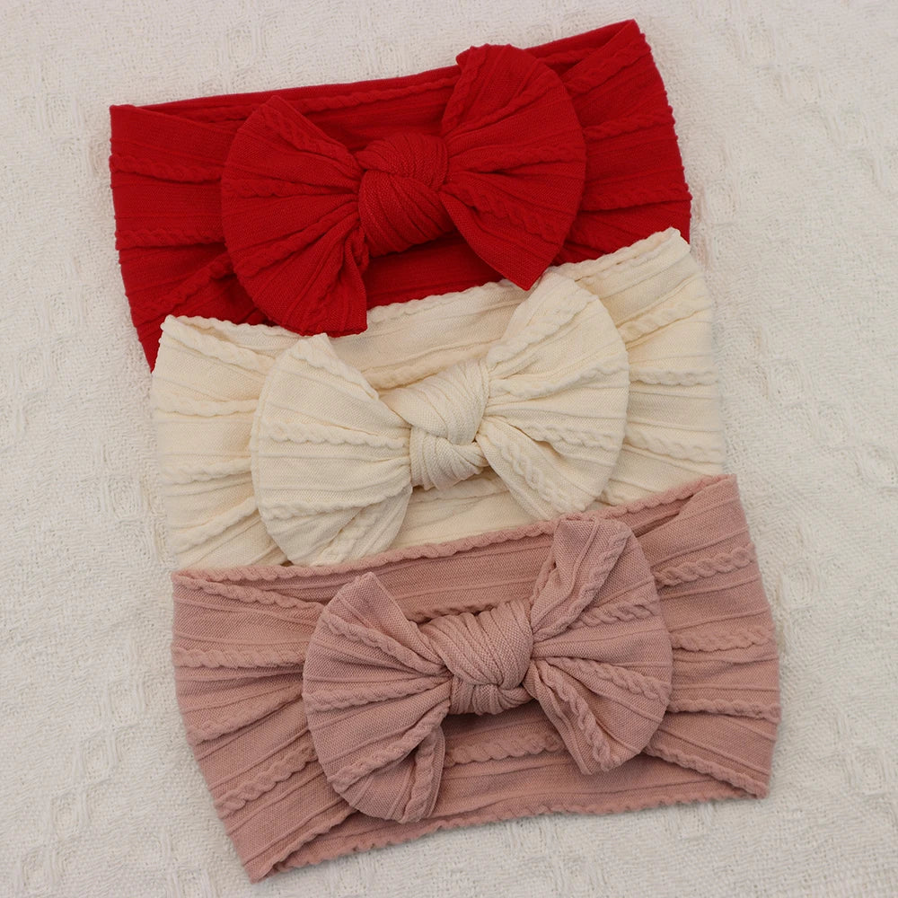 Knit Bows Baby Headbands – Elastic Nylon Set