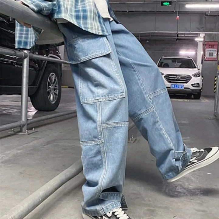 Cargo jeans Men Wide Leg Denim pants  2024 Autumn Loose Straight Baggy Men's Jeans hip hop Streetwear Skateboard Neutral denim