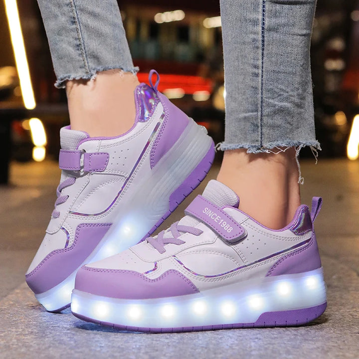 Pink Fashion Girls Boys LED Light Roller Skate Shoes for Children Kids Sneakers with Wheels Two Wheels Sneakers for Boys Kids