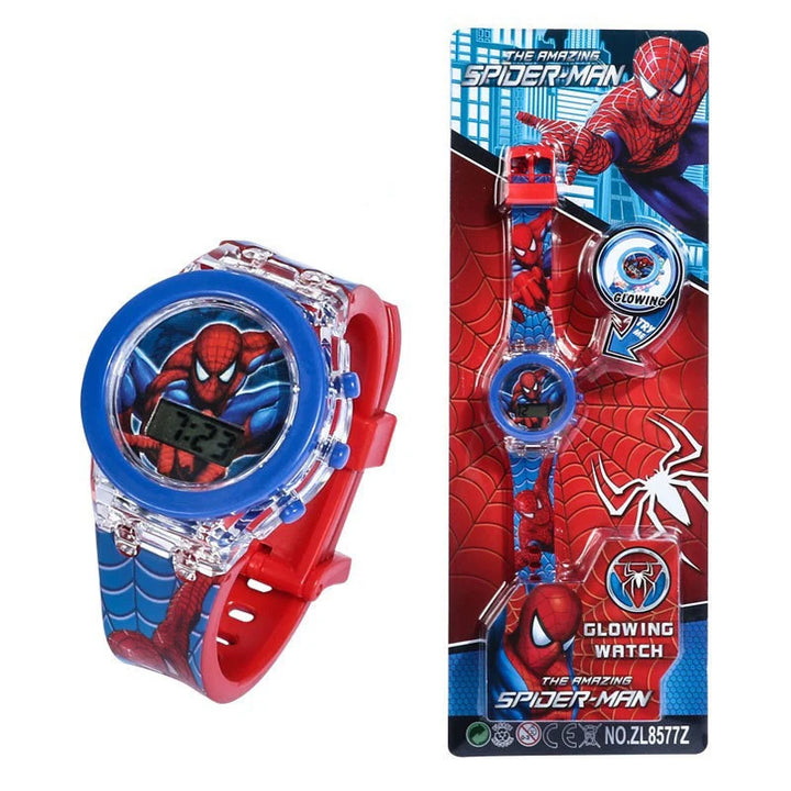 Flash Light Spiderman Kids Watch - Cartoon Character Timepiece