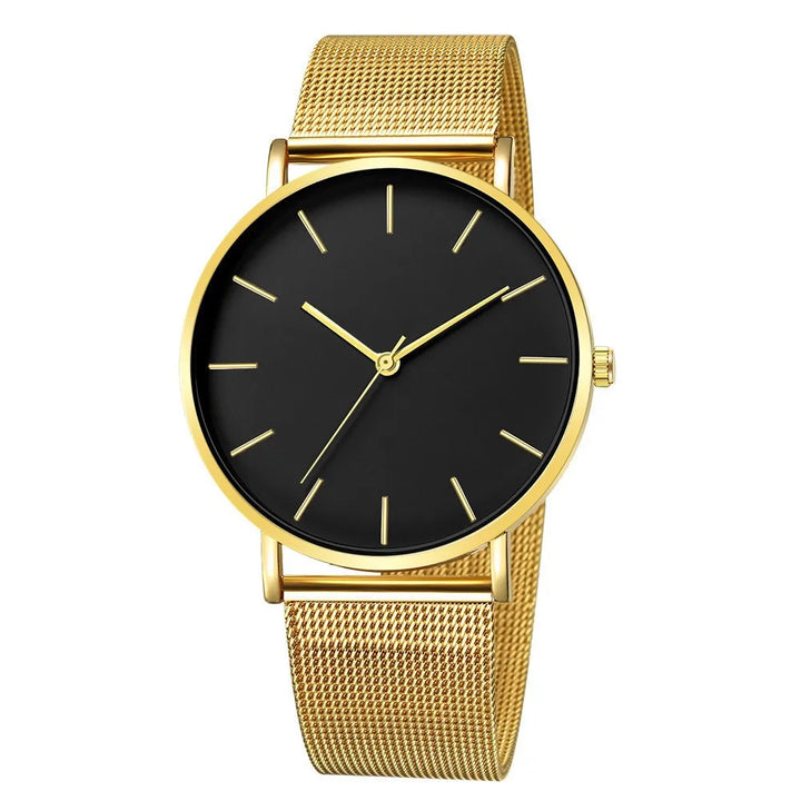 Fashion Leisure Simple Ultra Thin Men Women Creative Black Stainless Steel Quartz Watches Men Business Male Wristwatch Clock