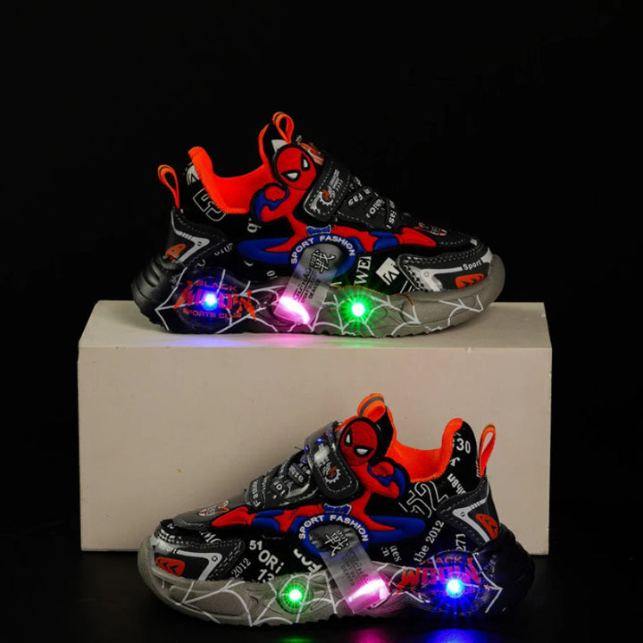 Disney LED Casual Sneakers Red Black For Spring Boys Spiderman Outdoor Shoes Children Lighted Non-slip Shoes Size 21-30