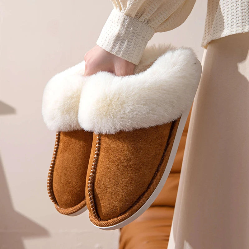 Winter Warm Fur Slippers – Women's Fluffy Home Slides