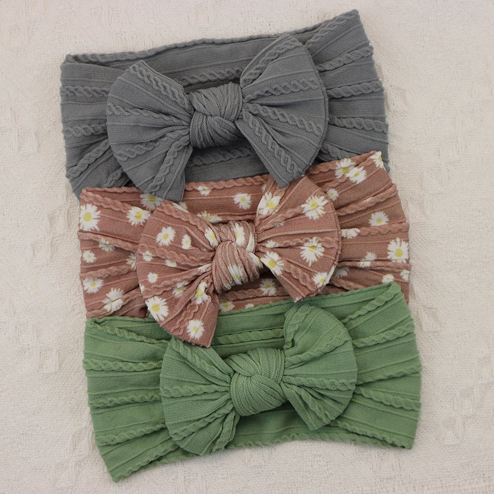 Knit Bows Baby Headbands – Elastic Nylon Set