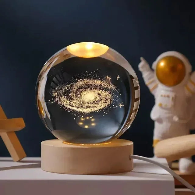 NEW 6cm 3D Crystal Lights Lamp Glowing Planetary Galaxy Night Crystal Ball Globe Bedside Light Home Decor Christmas Gift