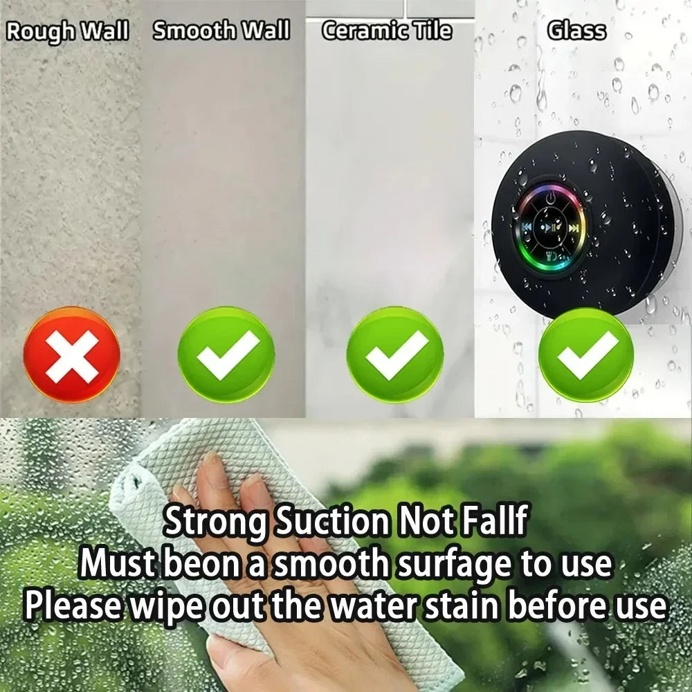 Portable Bluetooth Audio Ipx4 Waterproof Led Lights Bathroom Outdoor Large Suction Cup Can Be Adsorbed Wall Speaker