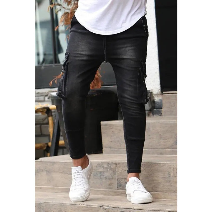 Plus Size S-3XL Men Jogger Jeans Spring Autumn Fashion Casual Pocket Cargo Slim Elastic Stretch Long Denim Pants Streetwear