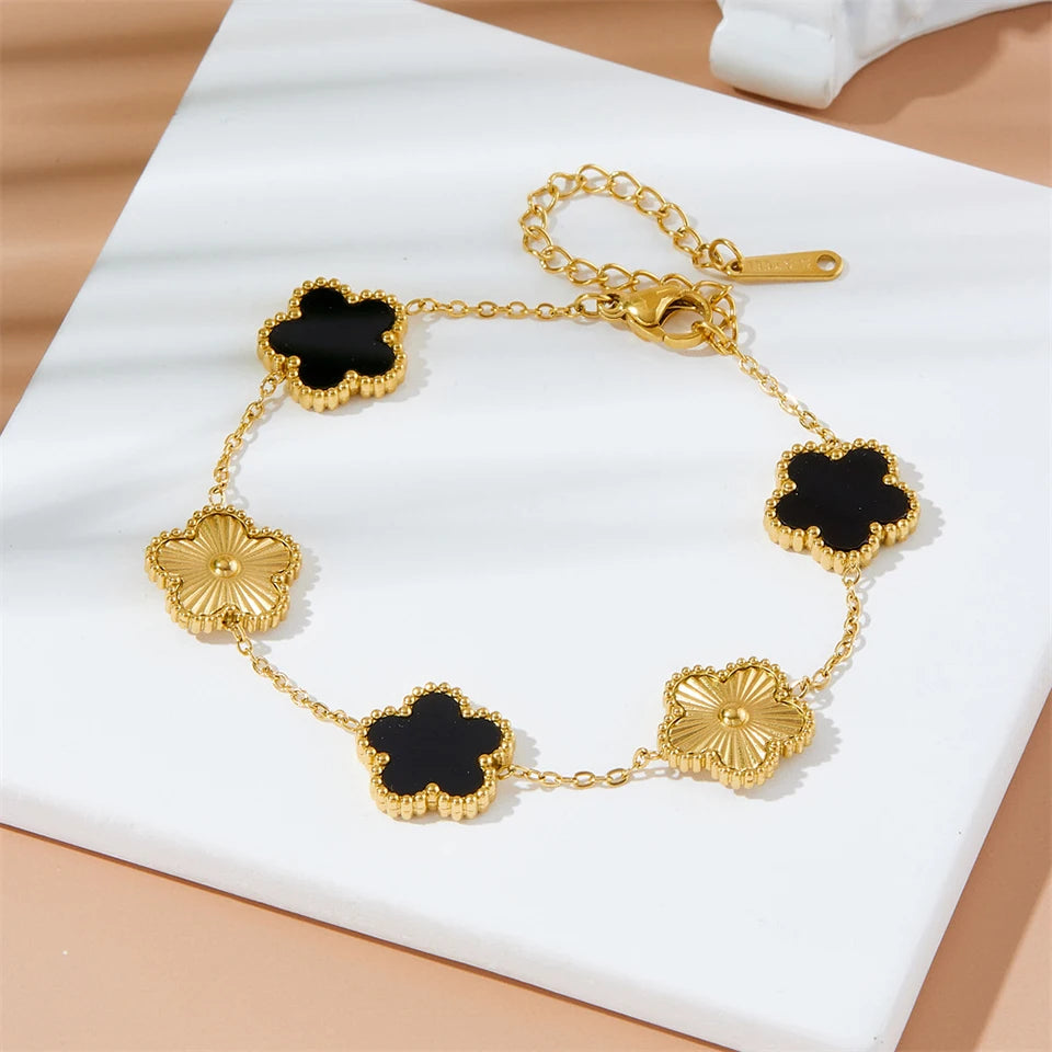 Stainless Steel Hot Selling Gold Plated Clover Charm Bracelet Luxury Five Leaf Flower Bracelets Jewelry For Women Gift