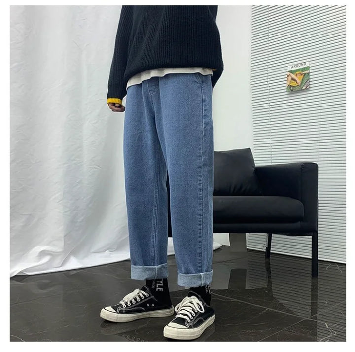 Plus Size S-3XL Men Wide Leg Jogger Jeans Spring Summer Autumn Fashion Casual Elastic Drawstring Waist Loose Denim Harem Pants