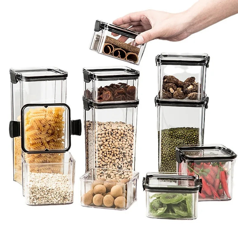 Sealed Can Kitchen Grain Storage And Organiser Large Can Plastic Moisture-proof Storage Box Household Seasoning Jar Storage Set