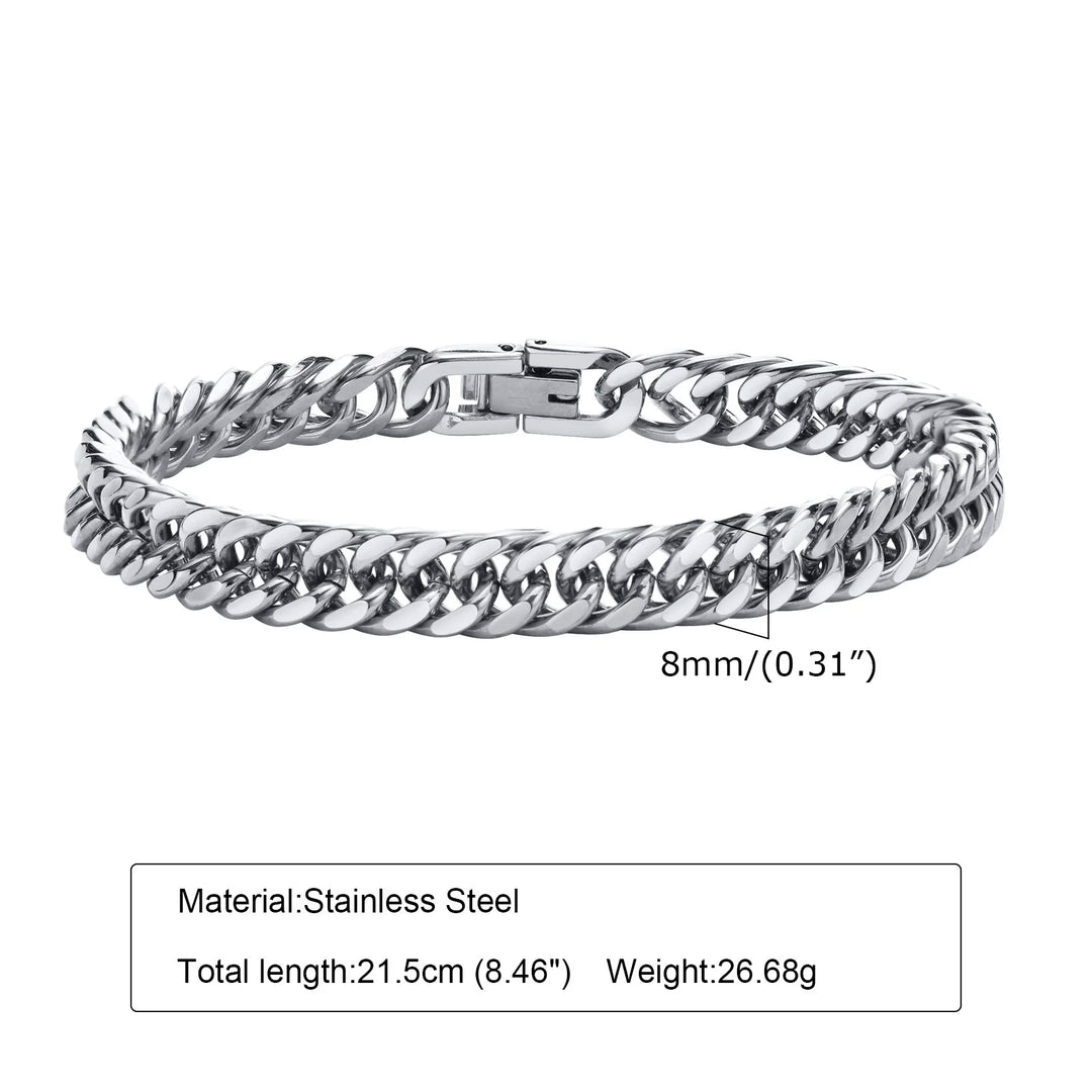 Vnox Men's Stainless Steel 8MM Link Chain Miami Cuban Bracelets for Male Boys Gifts Jewelry, Length 19cm/21.5cm