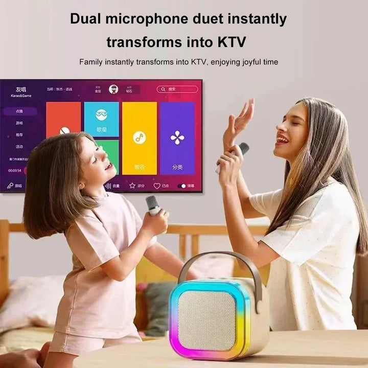 K12 Karaoke Machine Portable Bluetooth 5.3 PA Speaker System with 1-2 Wireless Microphones Home Family Singing Children's Gifts