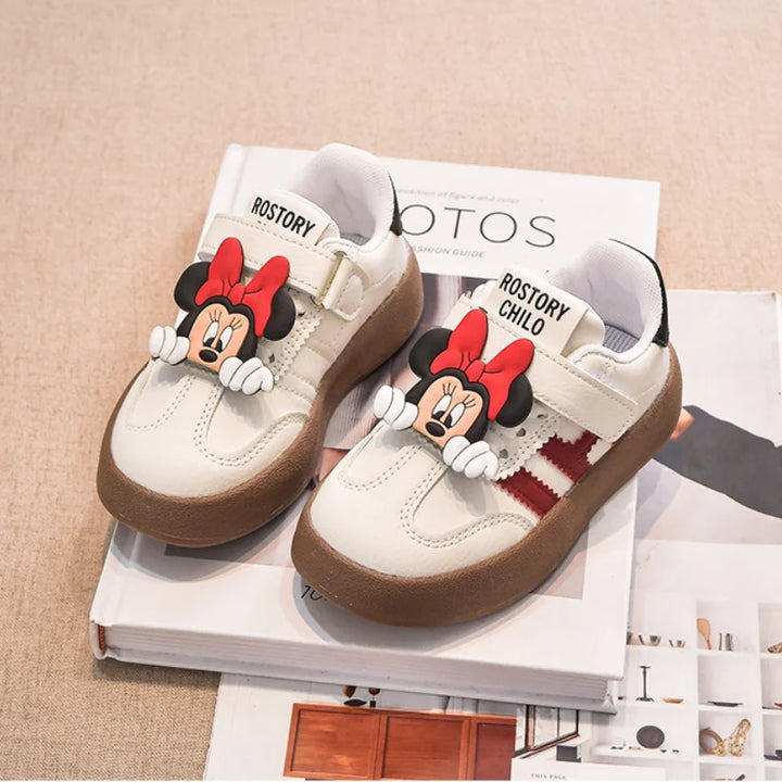 Disney Children's Casual Shoes Cute Minnie Girls Sneakers Fashion Mickey Boys Sport Shoes Anti-slip Soft Sole Kids Board Shoes