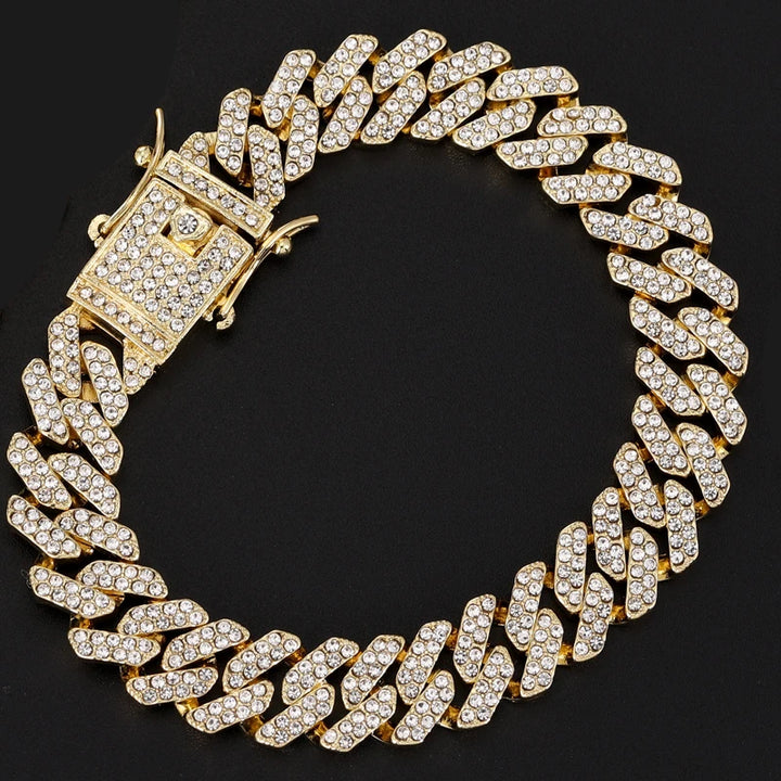 Hip Hop 13MM Rhinestones Prong Iced Out Cuban Link Chain Bracelet Men Women Gold Color Bling Butterfly Cuban Bracelet Jewelry A+