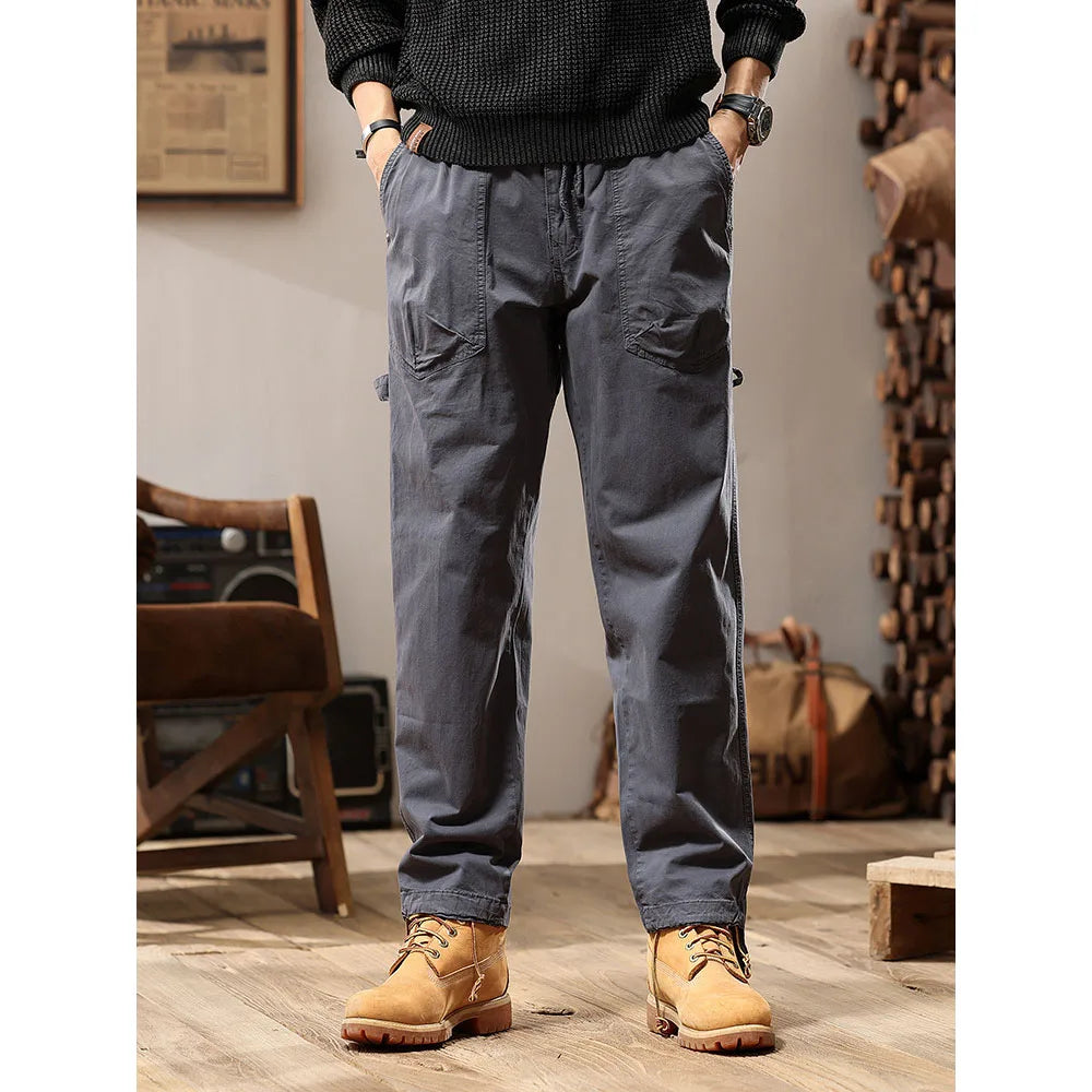 Retro Classic Cotton Cargo Pants Men Casual Loose Baggy Tactical Trousers Streetwear Clothes