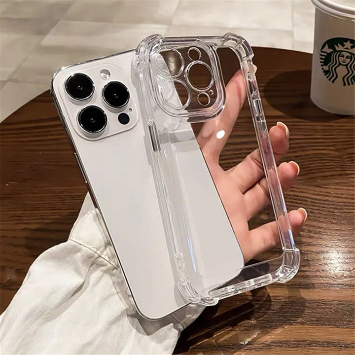 Luxury Shockproof Clear Phone Case For iPhone 16 15 14 13 12 11 Pro Max 14 15 Plus Silicone Bumper Transparent Hard Back Cover