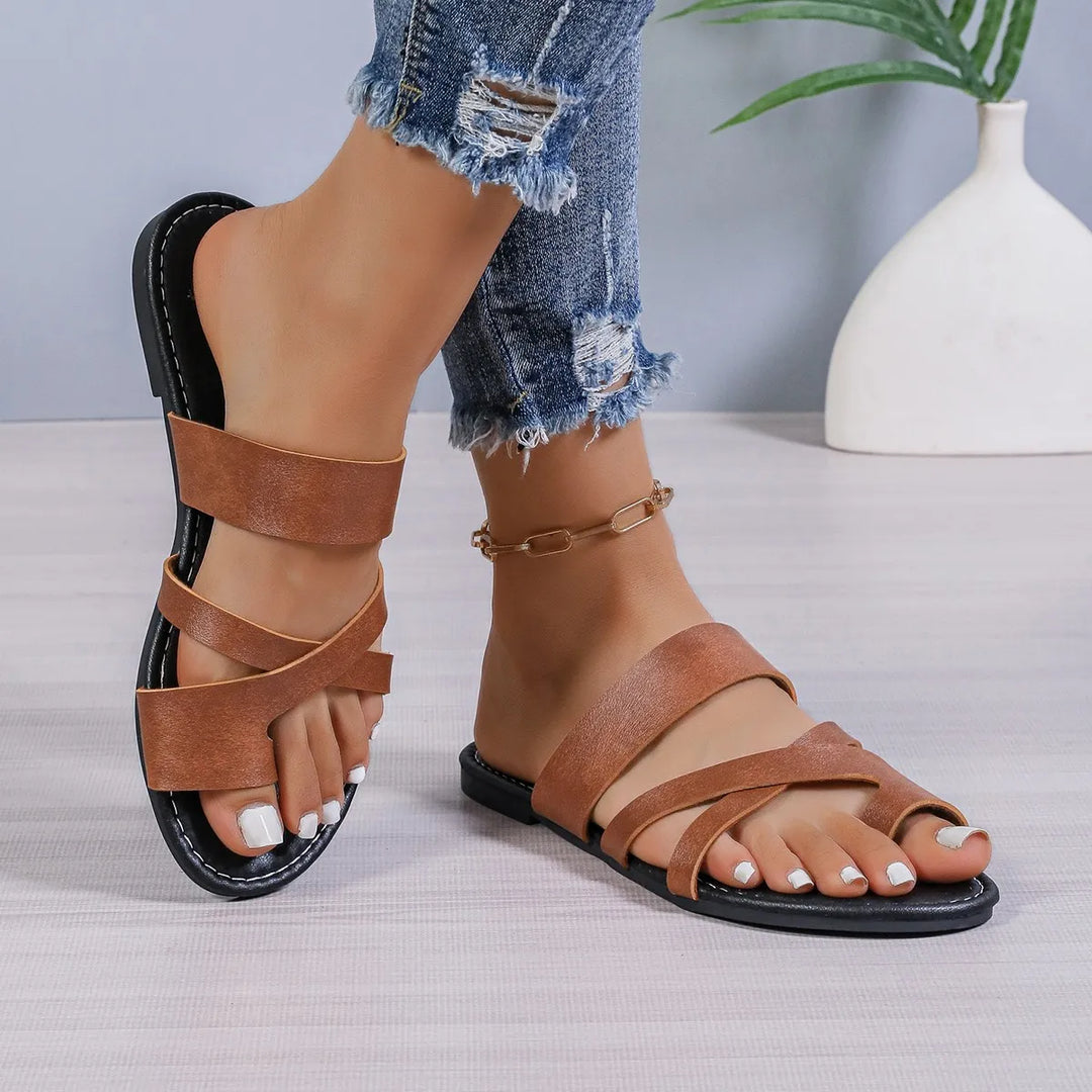 Women's Square Head Sandals – Cross Flat Summer Flip-Flops