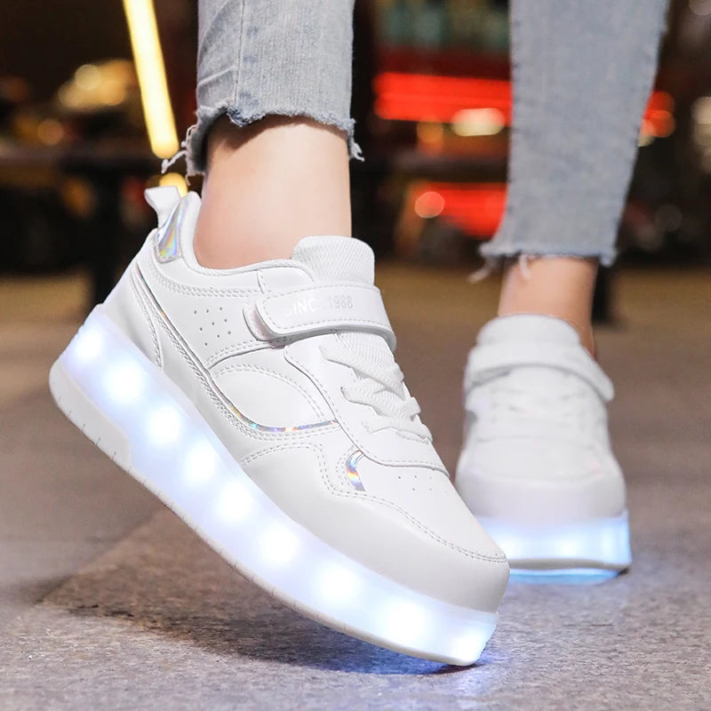 Pink Fashion Girls Boys LED Light Roller Skate Shoes for Children Kids Sneakers with Wheels Two Wheels Sneakers for Boys Kids