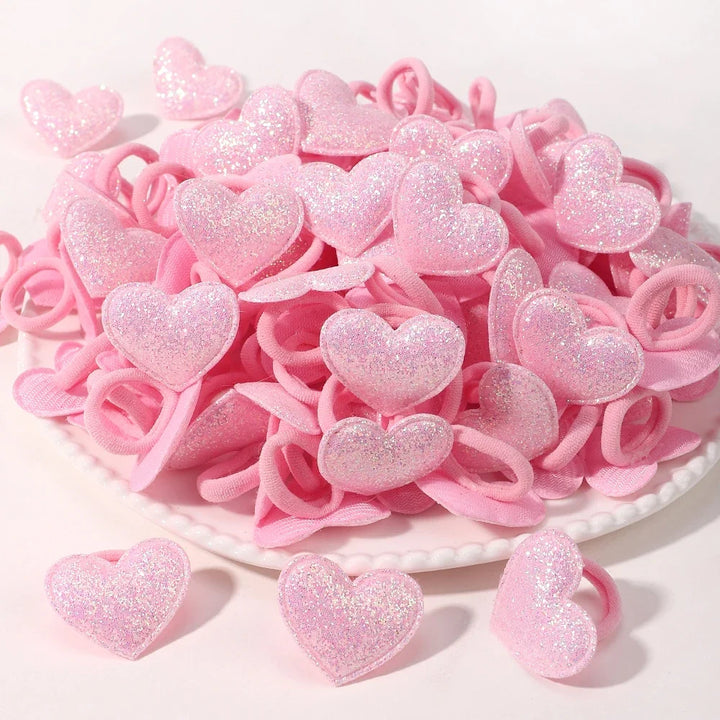 Girls' Pink Heart & Star Hair Loops – Set of 10/20