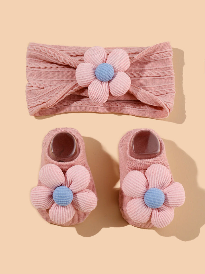 Baby Girls Headband & Socks Set – Cute Flower Design